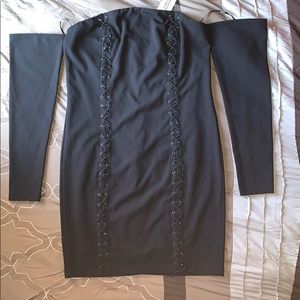 $Black long sleeve mini bodycon dress